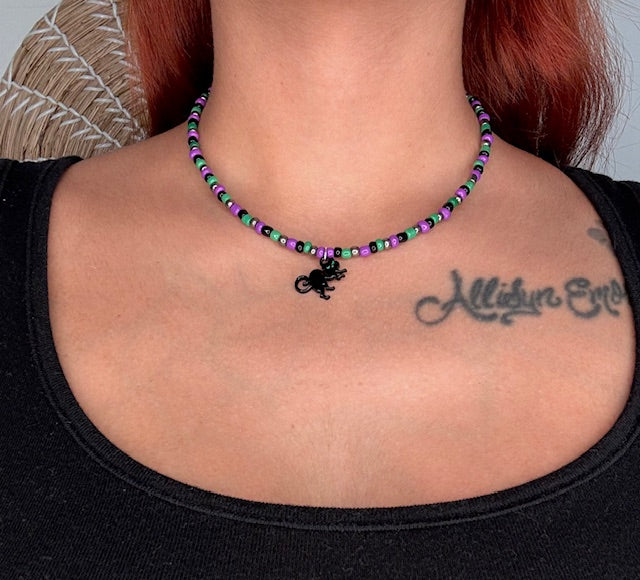 Black Cat Beaded Choker