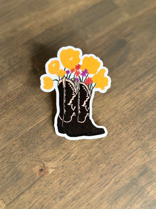Flower Cowboy Boots Sticker